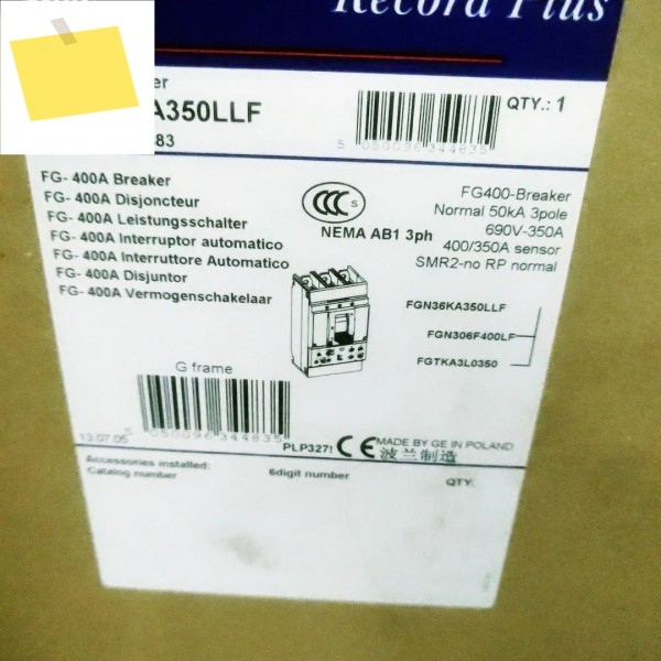 GE 범용 회로 차단기 FG400 FGN36KA350LLF 제품 이미지