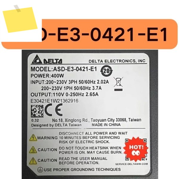 중고 400W 드라이브 ASD-E3-0421-E1은 테스트를 거쳐 OK이며 기능이 손상되지 않았습니다. 제품 이미지