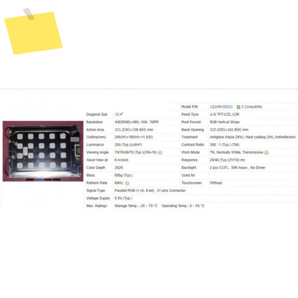 Lq104v1dg11 신품 원본 10.4 인치 LCD 화면 제품 이미지