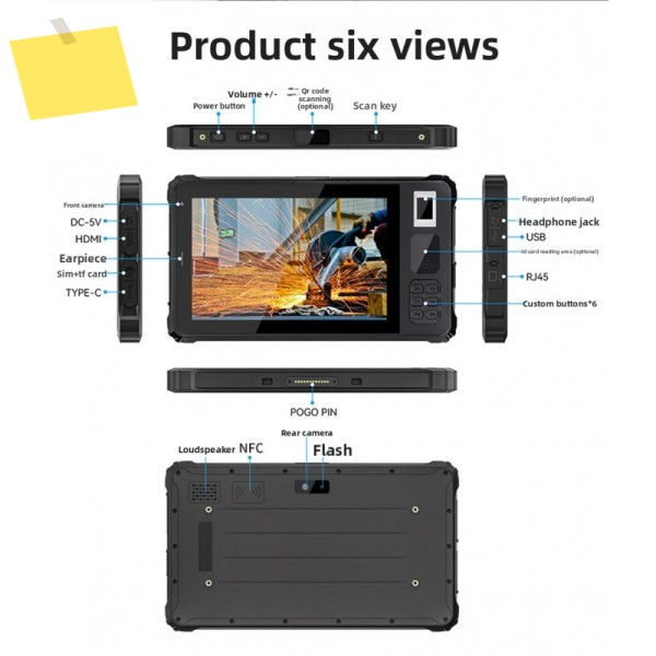견고한 태블릿 8인치 지문인식 UHF 휴대용 단말기 ATEX 석탄 광산 안전 MAKA IP68 A80PT 산업용 PC 제품 이미지