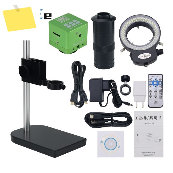 4K 41MP HDMI 호환 USB 디지털 비디오 현미경 카메라 조정 가능한 150X C 마운트 렌 줌 스탠드 144 LED 링 라이트 제품 이미지