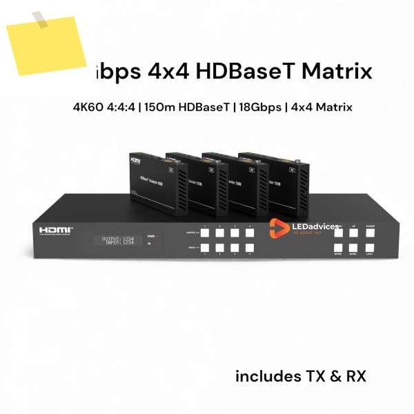 4×4 18Gbps HDBaseT 매트릭스 스위치4개 수신기 포함 4K60Hz 4:4:4 HDR 150m492ft 확장 EDID IR PoC LAN RS232 8 출력 제품 이미지