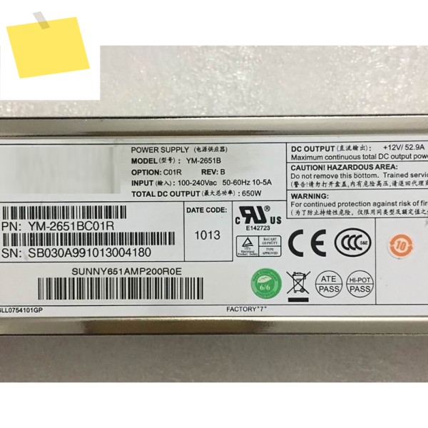 중복 전원 공급 장치 모듈 C200M1 서버 YM-2651B 650W 제품 이미지