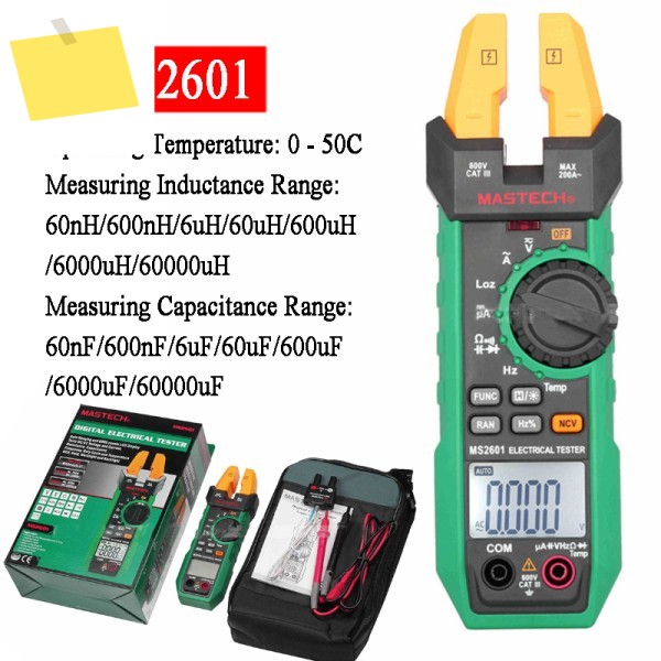 MS2601 마스텍 디지털 ACDC 포크 미터 200A 12mm 전압 전류 저항 다이오드 연속성 주파수 듀티 사이클 온도 제품 이미지