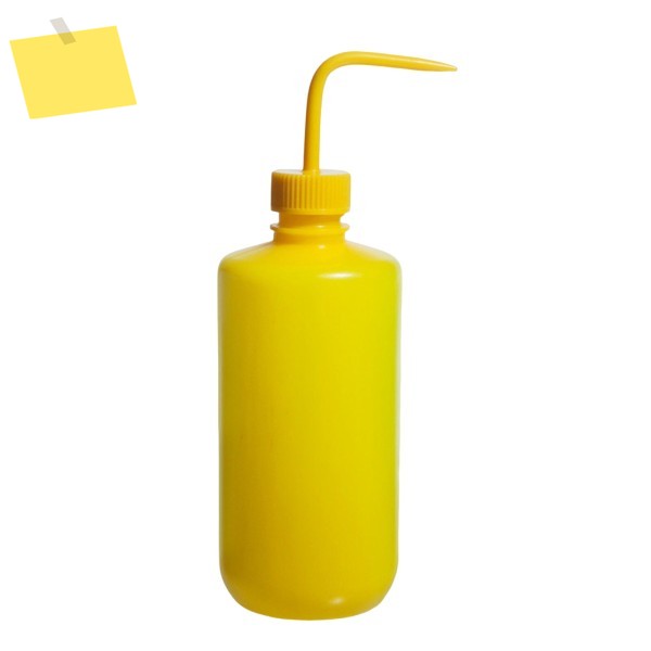 실험실용 컬러 플라스틱 세척 병, 노란색 녹색 HDPE 구부러진 입, 500ml 제품 이미지