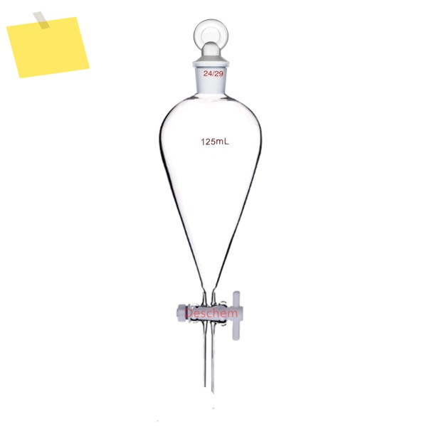 125ml 2429 Pyriform 유리 분리 깔때기 드롭 튜브 PTFE 스톱콕 실험실 화학 제품 제품 이미지