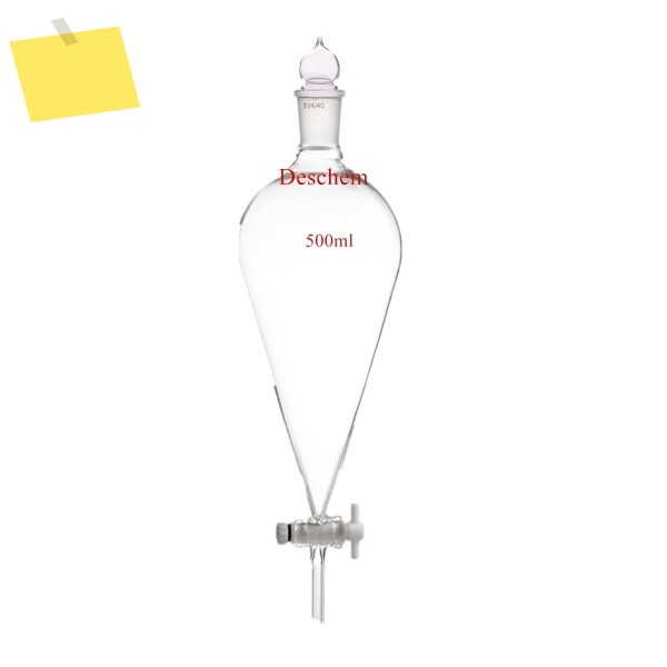 500ml,2440, 유리 분리 깔때기, 배 모양, PTFE 마개, 스트레이트 드롭 튜브 제품 이미지