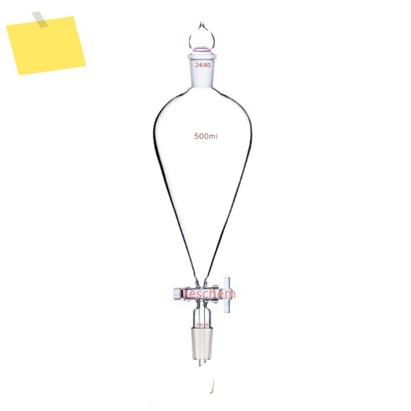2429 유리 피라미드 분리 깔때기, 배 모양 PTFE 스톱콕, 실험실 화학 500ml 제품 이미지