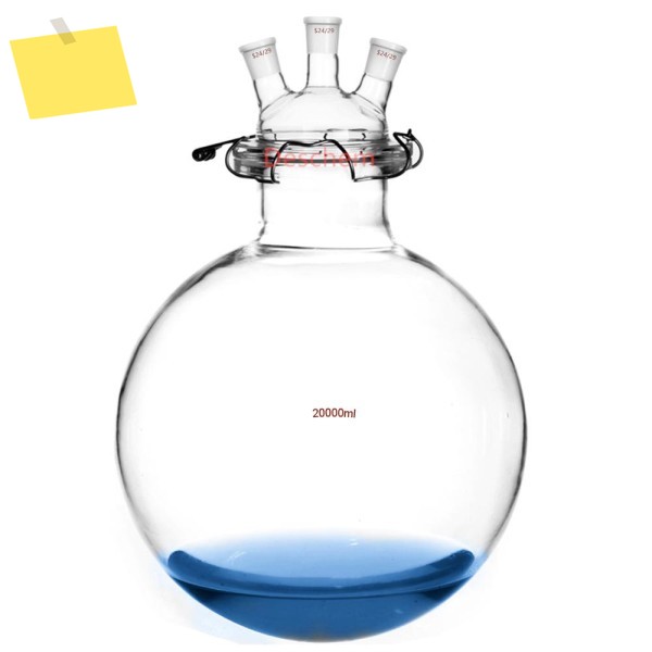 20000ml 2429 유리 반응기 3개의 목 20L 실험실 플라스크 뚜껑 및 강철 클램프 포함 제품 이미지