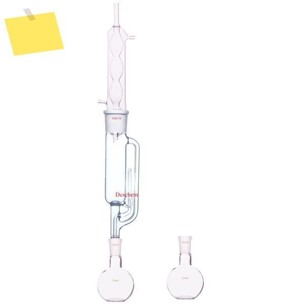 2440 유리 속슬렛 추출기 본체 및 Allihn 콘덴서, 평평한 바닥 플라스크 2 개, 250ml 제품 이미지
