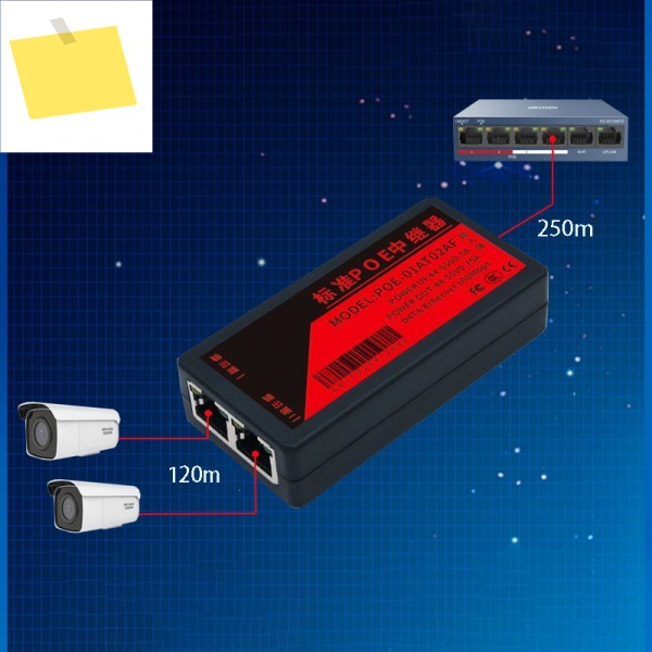 2pcs POE 리피터 1-2 네트워크 감시 카메라 표준 스위치 분배기 확장 전원 공급 장치 모듈 제품 이미지