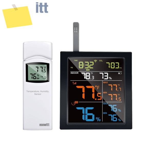Ecowitt WN1821 WiFi 기상 관측소, 4.9 인치 LCD 디스플레이 내장 CO2 감지기, 온도 습도계, 기압계 및 포함 제품 이미지