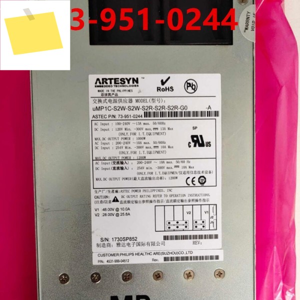 ARTESYN 1200W 73-951-0244 uMP1C-S2W-S2W-S2R-S2R-S2R-G0 MP6-2E-1H-4QQ-00 용 1PCS 90% 새 전원 공급 장치 제품 이미지