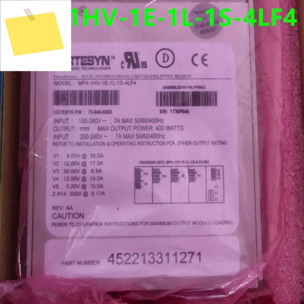 1PCS ARTESYN 400W MP4-1HV-1E-1L-1S-4LF4 73-940-6083용 거의 새 전원 공급 장치 1개 새것과 같은 작동 제품 이미지