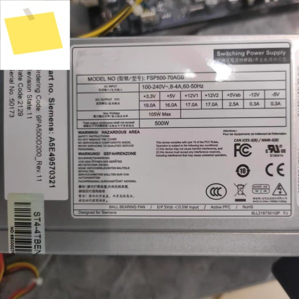 A5E49570321 FSP500-70AGB 산업용 제어 컴퓨터 전원 공급 장치 100-240V 8-4A 60-50Hz 제품 이미지