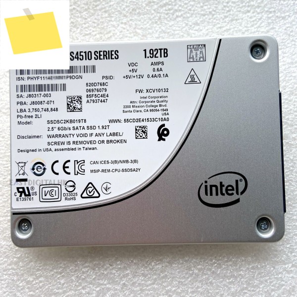인텔 1.92TB S4510 SSD SATA 6Gbs 2.5인치 내부 III SSDSC2KB019T801 제품 이미지