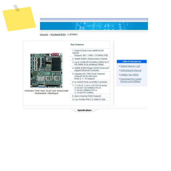 Intel 5000XGreenCreek 칩셋 X7DA8용 SuperMicro LGA 771 워크스테이션 메인보드용 제품 이미지