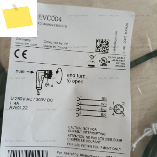 IFM 새 원본 연결 케이블소켓 포함 EVC004 ADOAH040MSS0002H04 제품 이미지