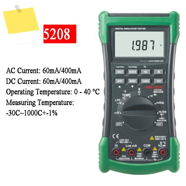 1개 MS5208 6600 카운트 디지털 멀티미터 절연 테스터 트루 RMS AC 전압 전류 온도 측정기 제품 이미지