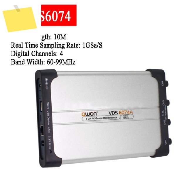 OWON VDS6074 4채널 디지털 가상 오실로스코프 8비트 70MHz 1Gsas USB Type-C 5-15V 레코드 제품 이미지