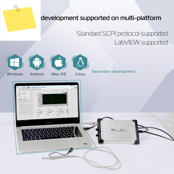 OWON VDS6102 USB PC 가상 오실로스코프 2채널 100MHz 1Gsas 14비트 ADC 타입-C 디지털 제품 이미지