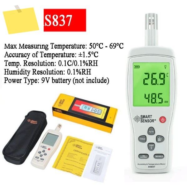 스마트 센서 AS837 습도 온도 측정기 디지털 게이지 -10 ~ 50C 5% 98% 제품 이미지