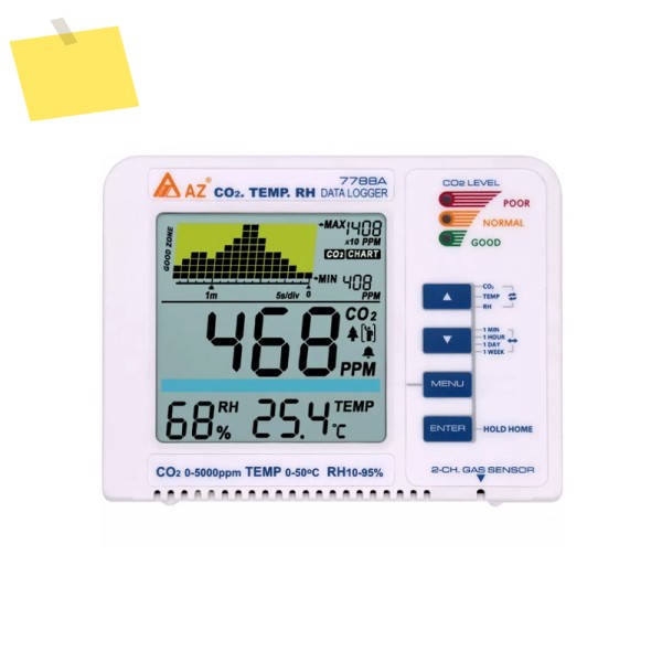 AZ7788A CO2 가스 감지기 데스크탑 이산화탄소 데이터 로거 범위 9999ppm 공기 품질 온도 RH 미터 알람 동향 기록 제품 이미지