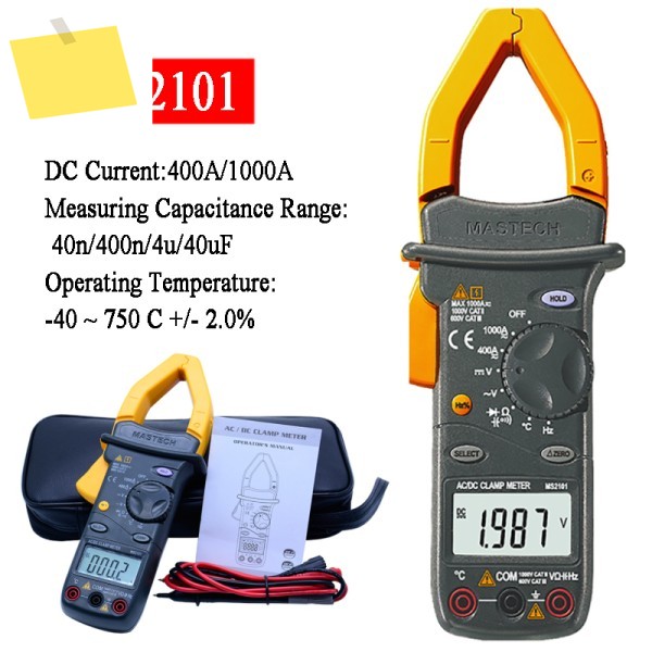 MASTECH MS2101 ACDC 1000A 디지털 클램프 미터 DMM HzC 측정 커패시턴스 주파수 온도 제품 이미지