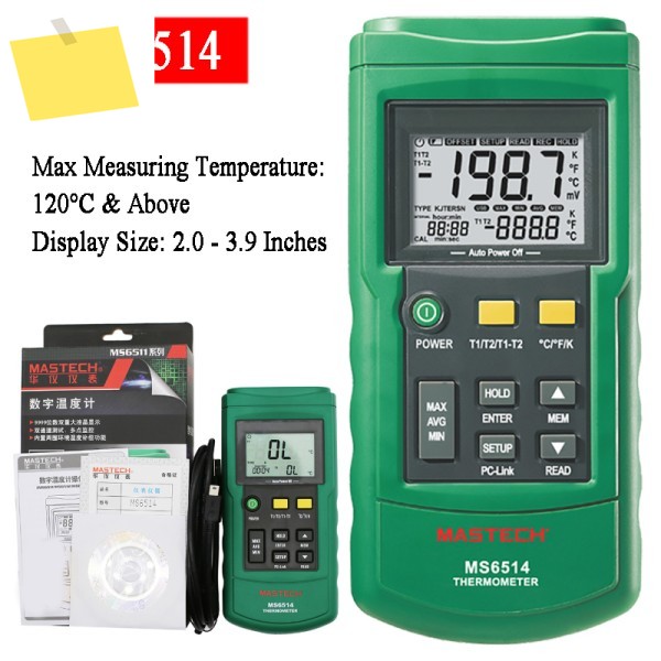 MASTECH MS6514 듀얼 채널 디지털 온도계 + 1PCS 50mm 및 1pcs K 형 열전쌍 센서 프로브 제품 이미지