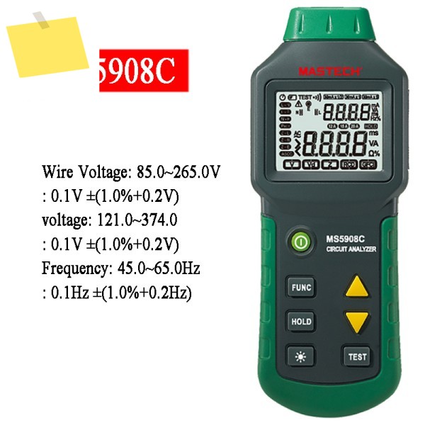 MASTECH MS5908AMS5908C LCD 회로 분석기 테스터 전압 GFCI 와이어 차단기 탐지기 도구 제품 이미지