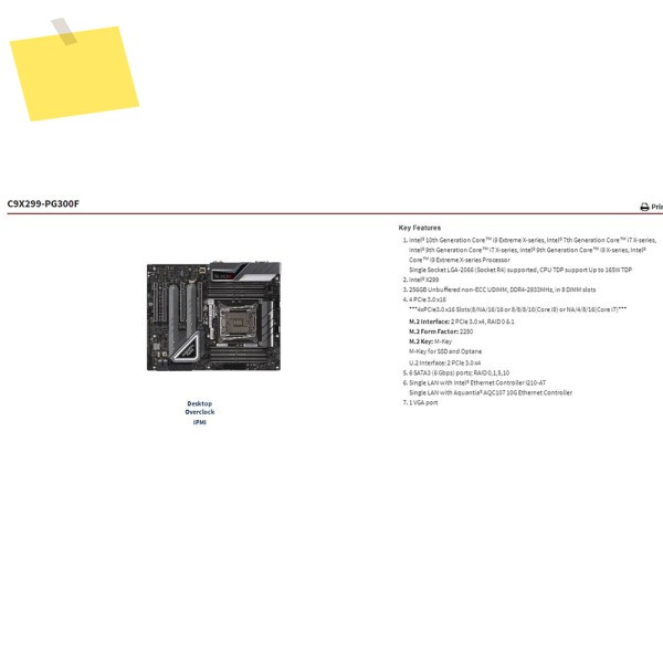 마더보드 C9X299-PG300F i7 i9 X-시리즈 프로세서 LGA-2066 DDR4-2933MHz 제품 이미지