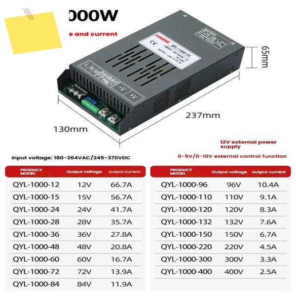 디지털 디스플레이가있는 고전력 스위치 전원 공급 장치 12v48v60v110v 산업용 제어 조정 가능한 QYL1000w 변압기 도란스 제품 이미지