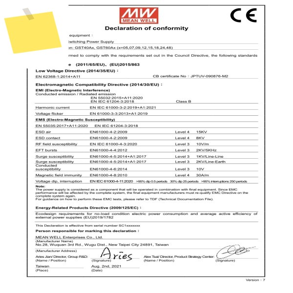MEAN WELL GST60A 60W AC-DC 산업용 어댑터 5V 9V 12V 미엔웰 제품 이미지
