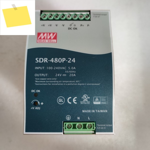MEAN WELL 480W 단일 출력 산업용 DIN 레일PFC 및 병렬 기능 포함 SDR-480P-24 | 24V 제품 이미지