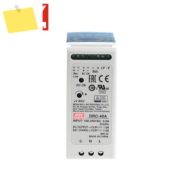 MEAN WELL 40W 단일 출력 배터리 충전기UPS 기능 DRC-40 13.8V 27.6V 제품 이미지