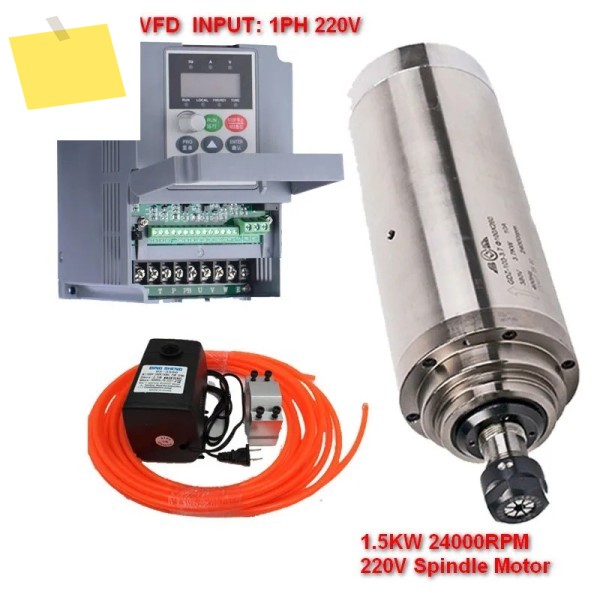 CNC 조각용 워터 펌프 키트, ER11 스핀들 모터, 2.2kw VFD, 75W, 24000rpm, 220v 1.5Kw, 80mm 제품 이미지