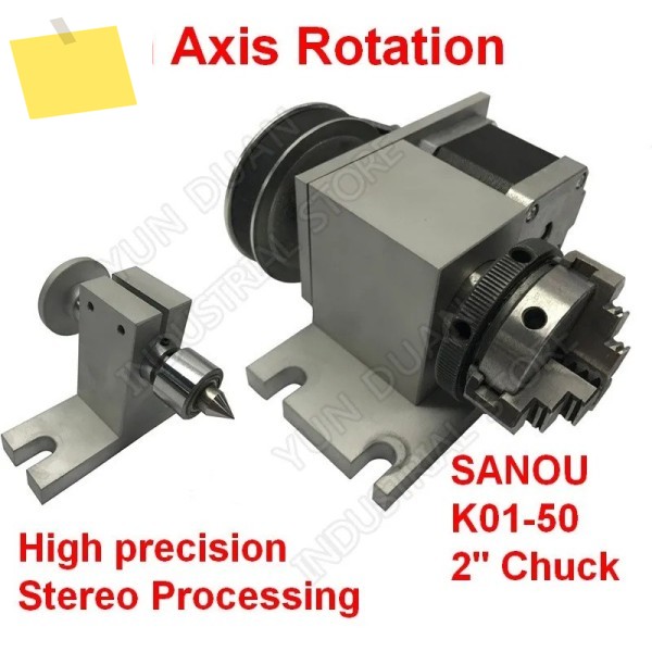 4축 CNC 분할 헤드, A 회전 K01-50, 2 인치 척, 번째 로터리 및 MT2 테일스톡, 라우터 목공 조각용 제품 이미지