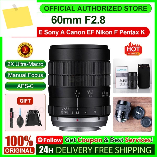 Venus Optics Laowa 60mm F2.8 2X 울트라 매크로 렌즈 APS-C 수동 초점 Sony E용 A용 Canon EF Nikon Pentax K 제품 이미지