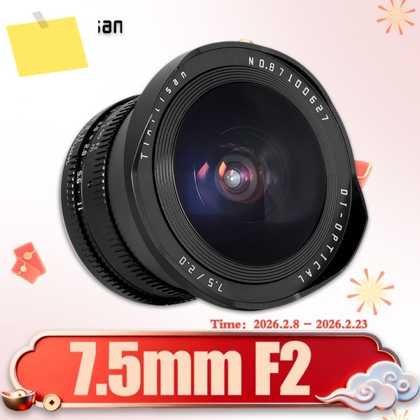 TTArtisan APS-C 니콘 Z 캐논 EOS-R M43 후지필름 XF 파나소닉 L 소니 E 마운트, 인물 사진 촬영용 F2 어안 렌즈, 7.5mm 제품 이미지
