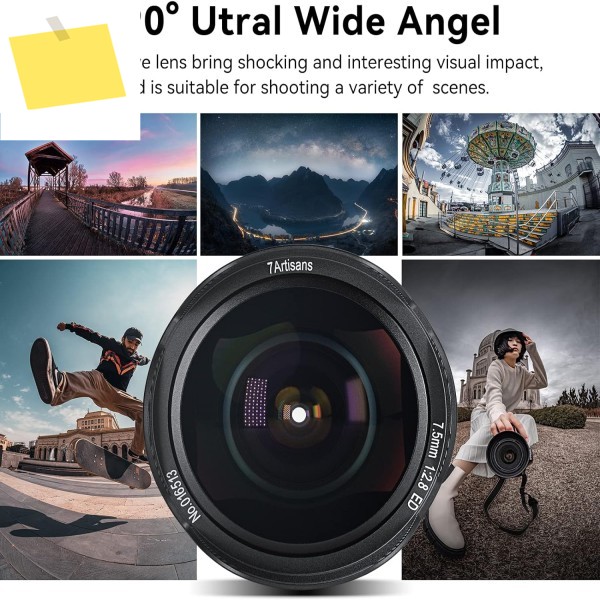 7artisans 7.5mm F2.8 II 어안렌즈 APS-C 190 ° 소니 E XF 캐논 EOS-M RF 니콘 Z 마이크로 M43용 광각 수동 카메라 제품 이미지