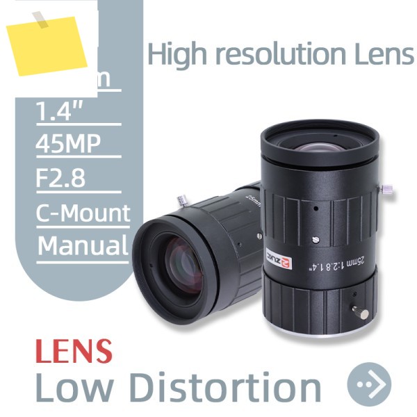 ZLKC 45MP 렌즈 1.4 인치 25mm 고정 초점 메가 픽셀 FA C 마운트 F2.8 산업용 카메라 용 수동 아이리스 고해상도 제품 이미지
