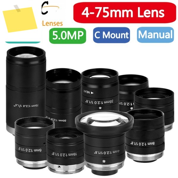 C마운트 수동 아이리스 렌즈, 고정 초점 경량 머신 비전 5MP F2.0, 11.8 인치, 4mm 제품 이미지