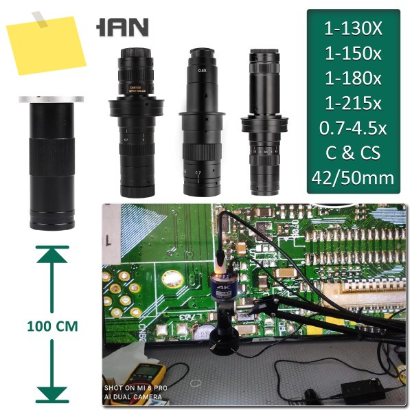YIZHAN 215x 180x 렌즈 0.7X~4.5X 조절 가능한 배율 산업용 현미경 멀티플 CS C-MOUNT HDMI USB 카메라용 제품 이미지