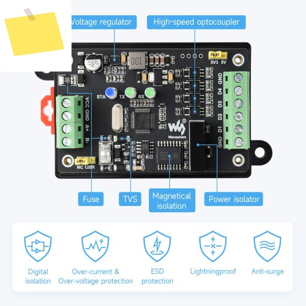 산업용 4채널 PWM 출력 모듈, Modbus RTU 프로토콜, 절연형 RS485 인터페이스, 주파수 및 듀티 사이클 조정 가능 제품 이미지