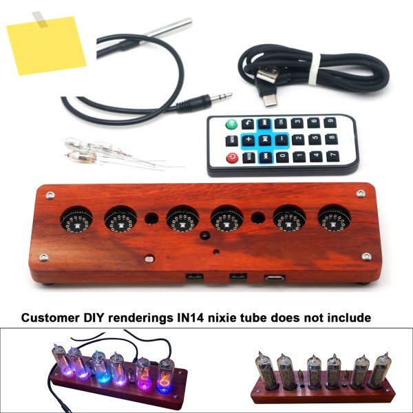 6자리 IN14 닉시 튜브 베이스 DIY WiFi 시계 디지털 디스플레이 시간 날짜 온도 알람 리모컨 TYPE-C USB 전원 제품 이미지