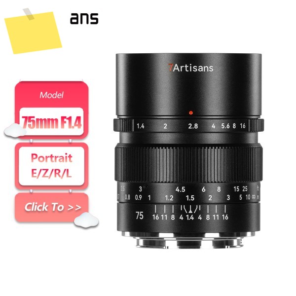 7artisans 풀프레임 75mm F1.4 대구경 단초점 카메라 렌즈 소니 E, 니콘 Z, 캐논 RF L 마운트용 인물 사진 촬영에 적합 제품 이미지