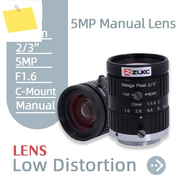 ZLKC 12mm 고정 초점 거리 23 인치 센서 FA 수동 아이리스 F1.6 조리개 C 마운트 5MP HD 머신 비전 카메라 렌즈 5.0메가픽셀 제품 이미지