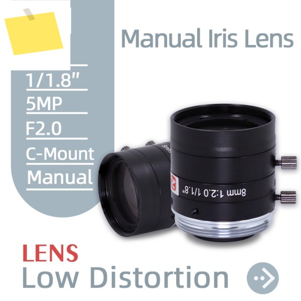 ZLKC 8mm 렌즈 5MP 11.8'' FA 고성능 F2.0 머신 비전 카메라용 수동 아이리스 C 마운트 고정 초점 거리 제품 이미지
