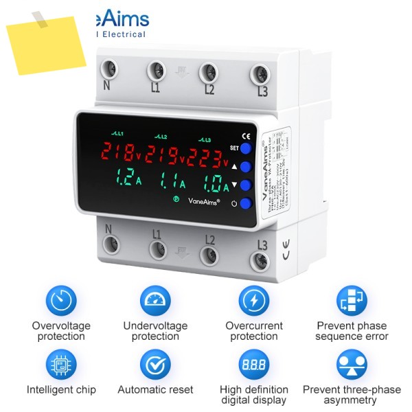 3상 AC380V 전압 릴레이 63A100A DIN 레일 태양광 보호기 누락된 상, 제로 및 과전류 기능 포함 제품 이미지