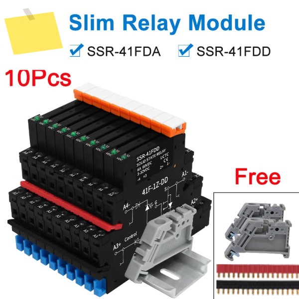 10PCS DIN 레일 장착 솔리드 스테이트 릴레이 슬림 SSR 모듈 DC 제어 AC 6A SSR-41FDADD 제품 이미지